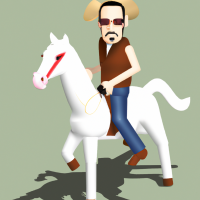 create me 3d cartoon cowboy riding on his horse